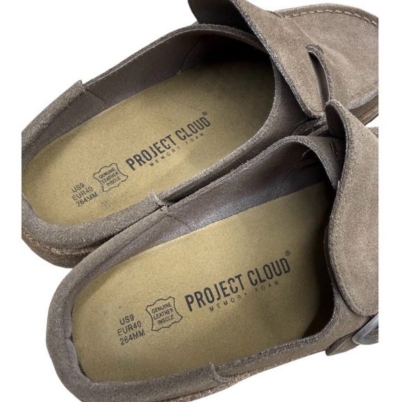 Taupe Suede Cork Bottom Slip-On Buckle Clog Shoes - Picture 4 of 5